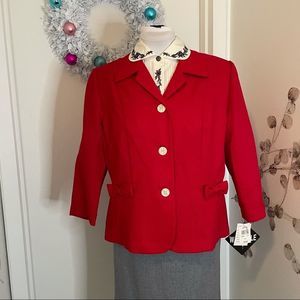 Vintage Miss Dorby Candy Apple Red Three Button Bow Pocket Blazer, 16 NWT
